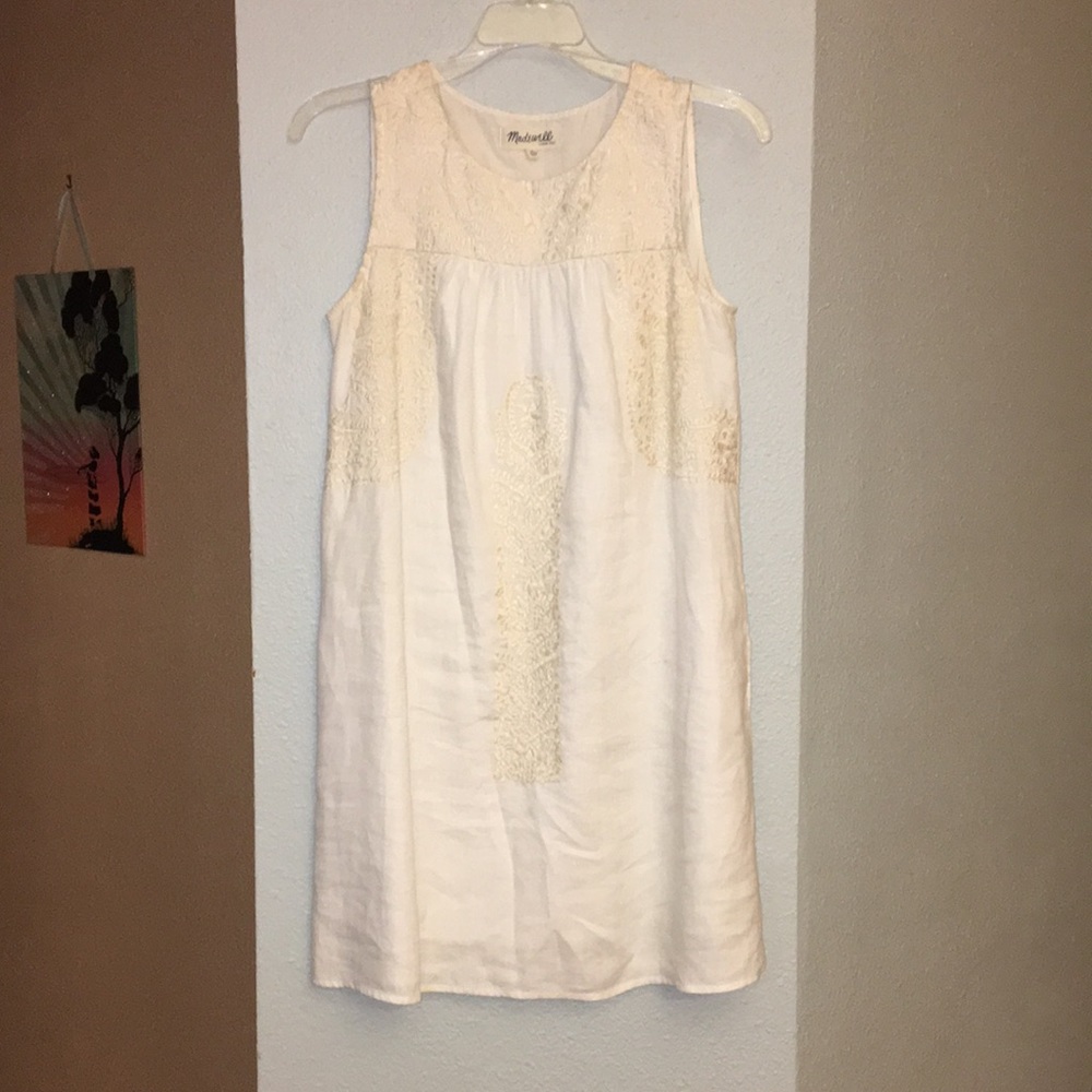 Madewell ivory embroidered linen shift dress, XS